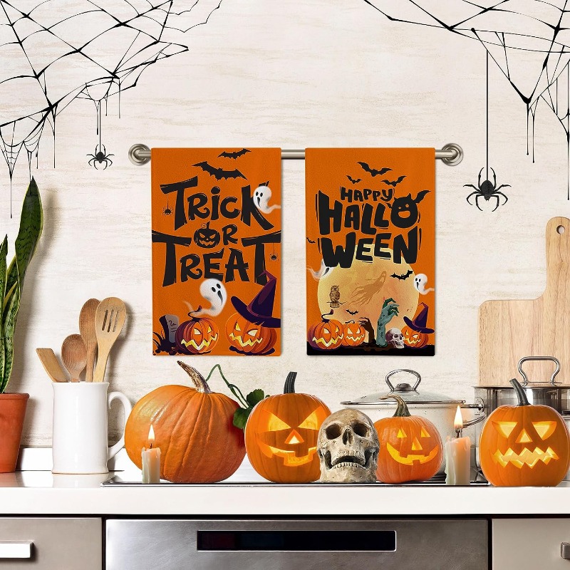 Halloween Kitchen Towels, Scouring Pad, Ghost Pumpkin Black Cat