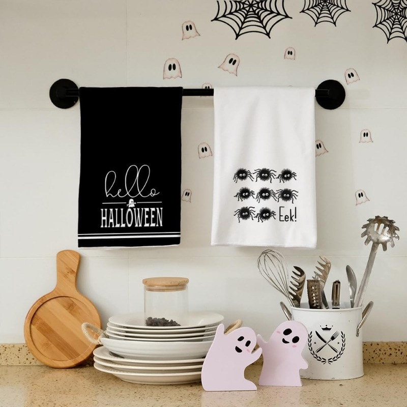 Halloween Kitchen Towels, Scouring Pad, Ghost Spider Pattern Dish