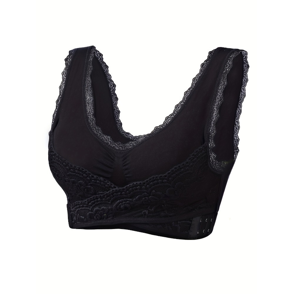 Contrast Lace Wireless Sports Bra, Comfy Criss Cross Side Buckle