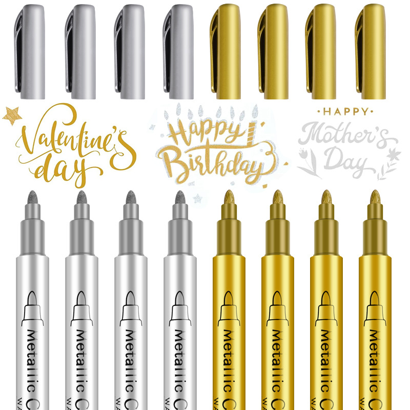 Golden Silvery Metallic Pen Waterproof Permanent Marker Diy - Temu