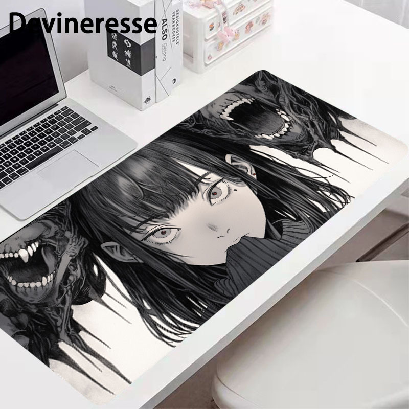 Anime Kawaii Large Gaming Mouse Pad Anime Black and White Mouse Pad, Extended Waterproof Keyboard Pads,Non-Slip Desk Pad for Game Office Home, Anime
