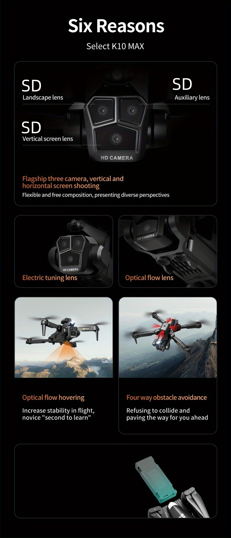 k10 max optical flow hd three cameras mini remote control drone 360 intelligent obstacle avoidance wifi fpv headless mode foldable quadcopter uav details 5