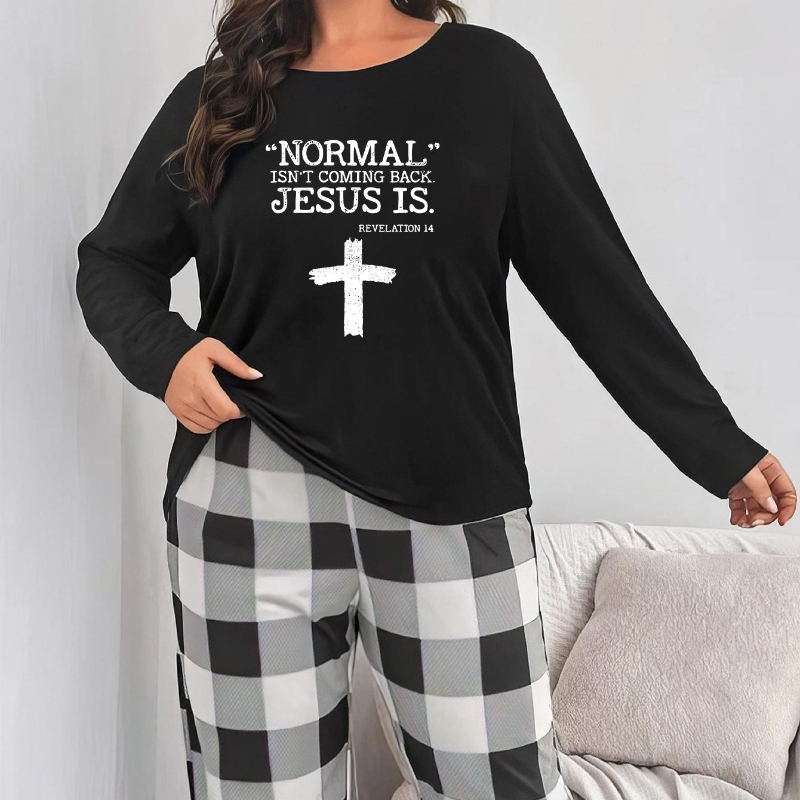 Plus Size Trendy Pajamas Set Women's Plus Cross Letter - Temu