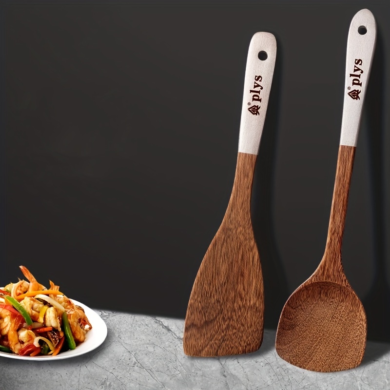 1pc Wooden Cooking Spatula & 1pc Rice Paddle Spoon