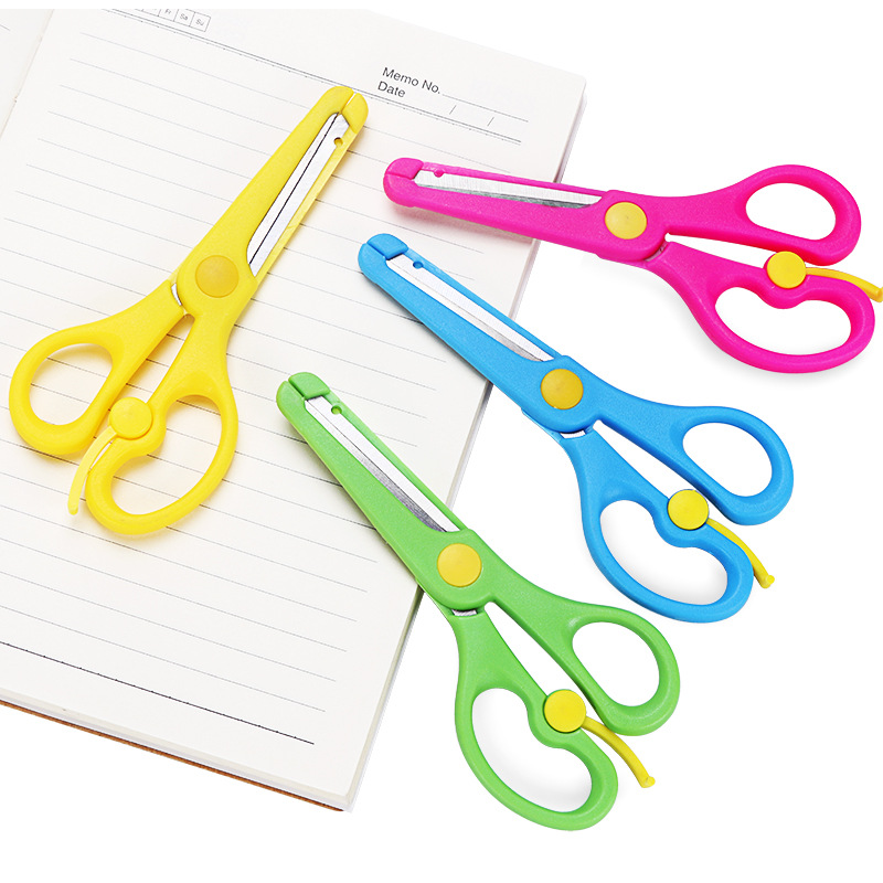 3pcs Children's anti-pinch hand safety scissors All plastic straight edge  scissors for toddlers Orange/blue/green