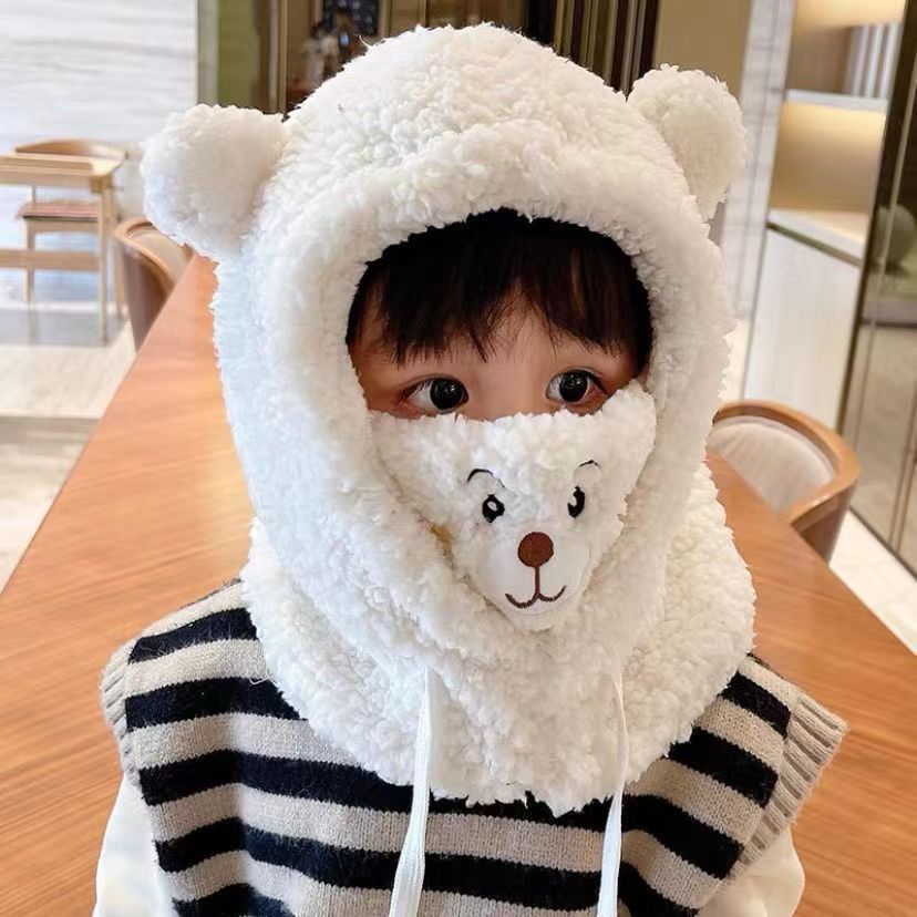 2 in 1 Cute Cartoon Children's Warm Plush Hat, Children's Plush Thickened  Scarf And Hat Two-Piece Set