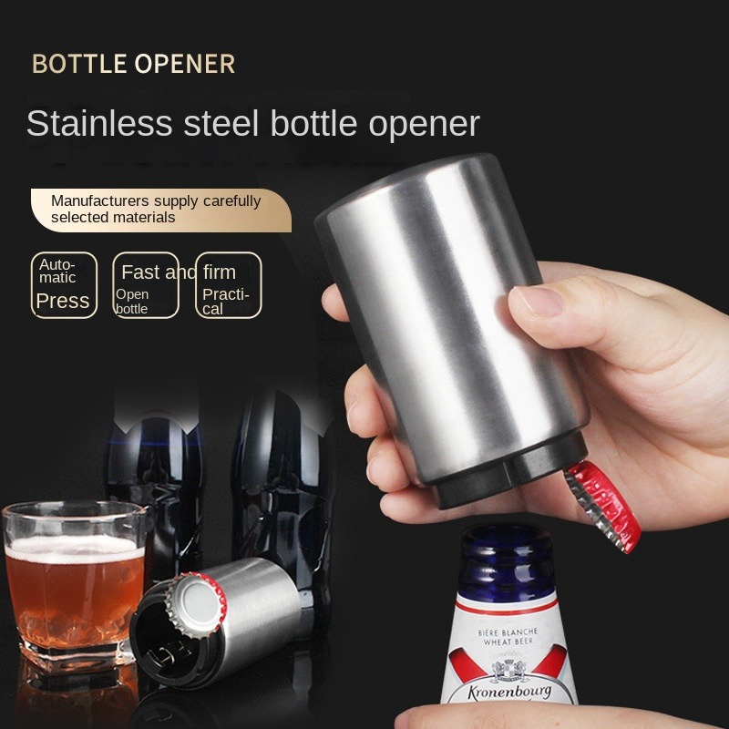 Nouveau Ouvre-bouteille De Bière Automatique Aimanté En Acier Inoxydable,  Poussez Vers Le Bas Pour Ouvrir Les Canettes De Bière, Accessoire De Cuisine