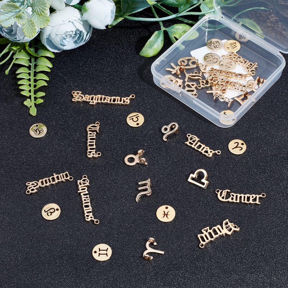 1 Full Set-12pcs Zodiac Charms, Astrological Zodiac Signs, Zodiac Symbols, Horoscope Charm, Jewelry Bracelet Gold Crafts