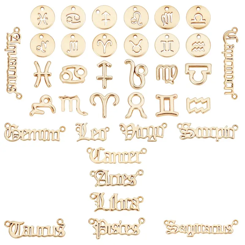 Golden Zodiac Charm Alloy Twelve Zodiac Sign Word - Temu