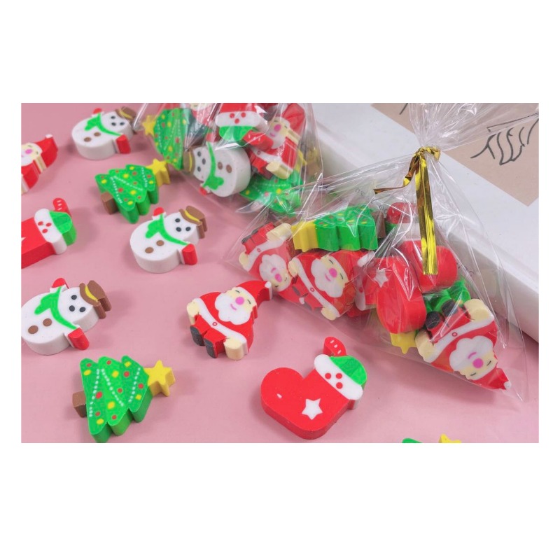 10pcs Christmas Erasers Set Creative Santa Claus & Snowman Shaped