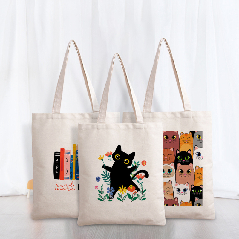 Cute Cat Print Canvas Tote Bag, Large Capacity Shoulder Bag, Women's  Reusable Handbag & Grocery Shopping Bag - Temu