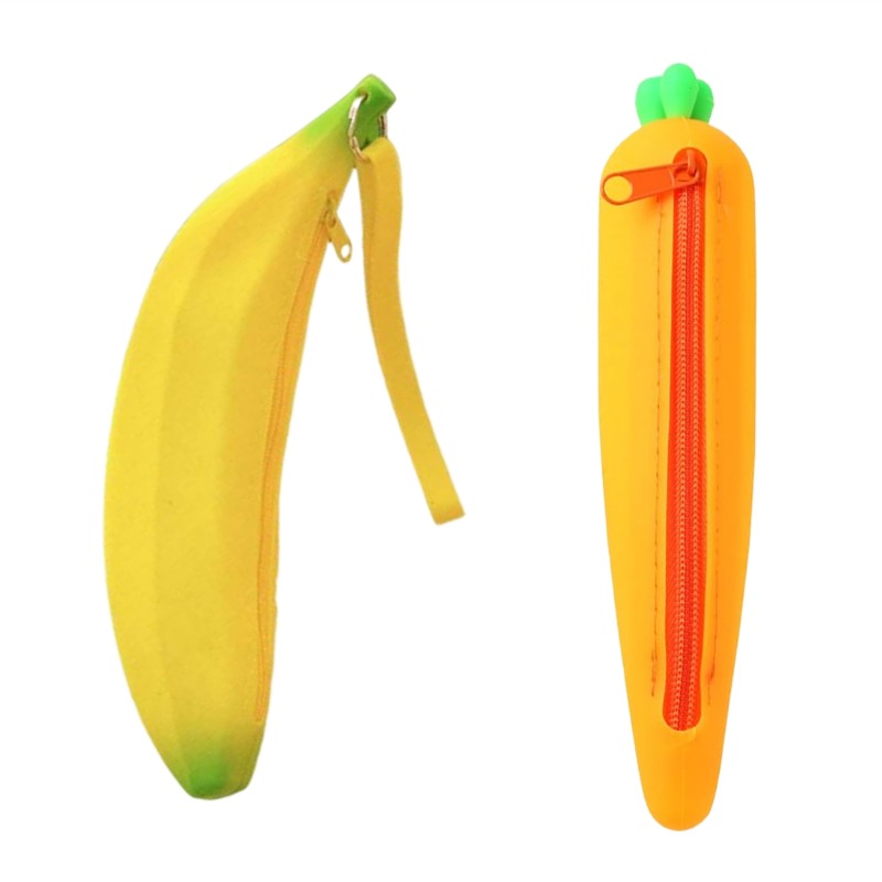 Carrot Banana Fruit Silicone Pencil Case Storage Pen Bag Coin Purse Key  Wallet Blue Silicone