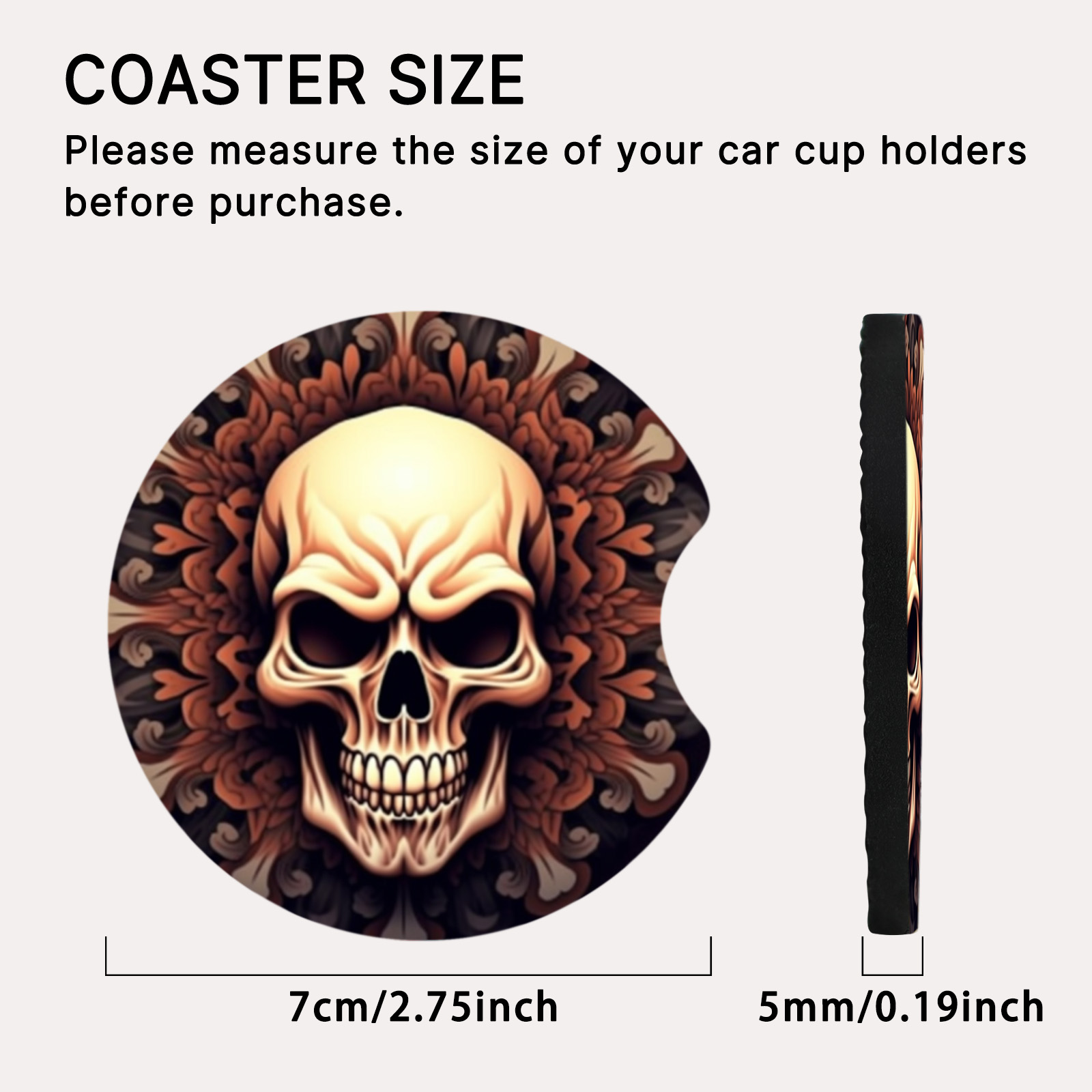 Evil Skull Printed Foam Absorbent Car Cup Holder Coasters - Temu