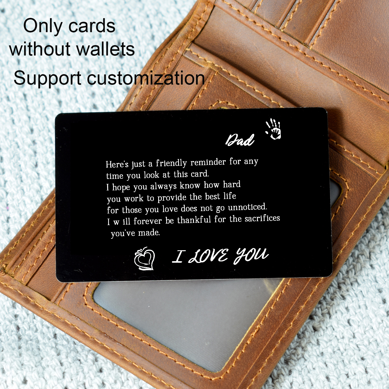 Personalised Leather Wallet with Metal Photo Card Black