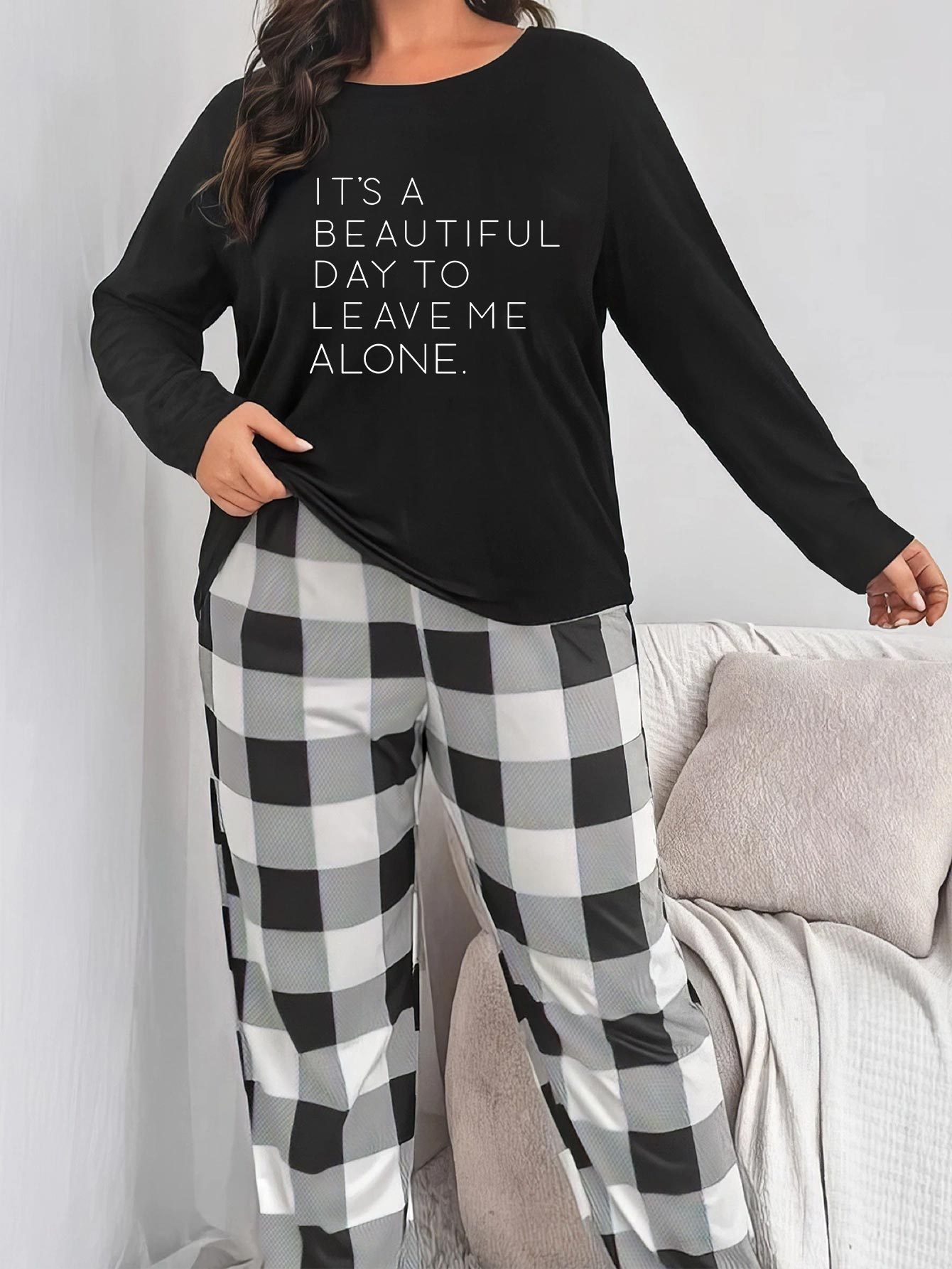 Plus Size Elegant Pajamas Set Women's Plus Long Sleeve - Temu Canada