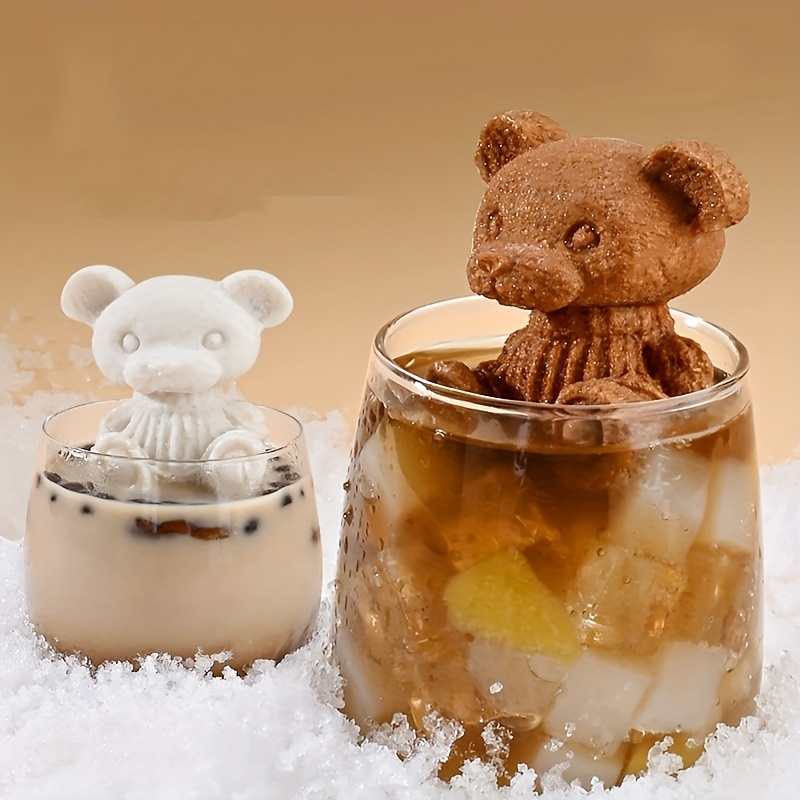Cute teddy bear ice cube making mold, splash-proof and easy to fall off,  for refrigerator with container cute bear ice cube tray to make frozen