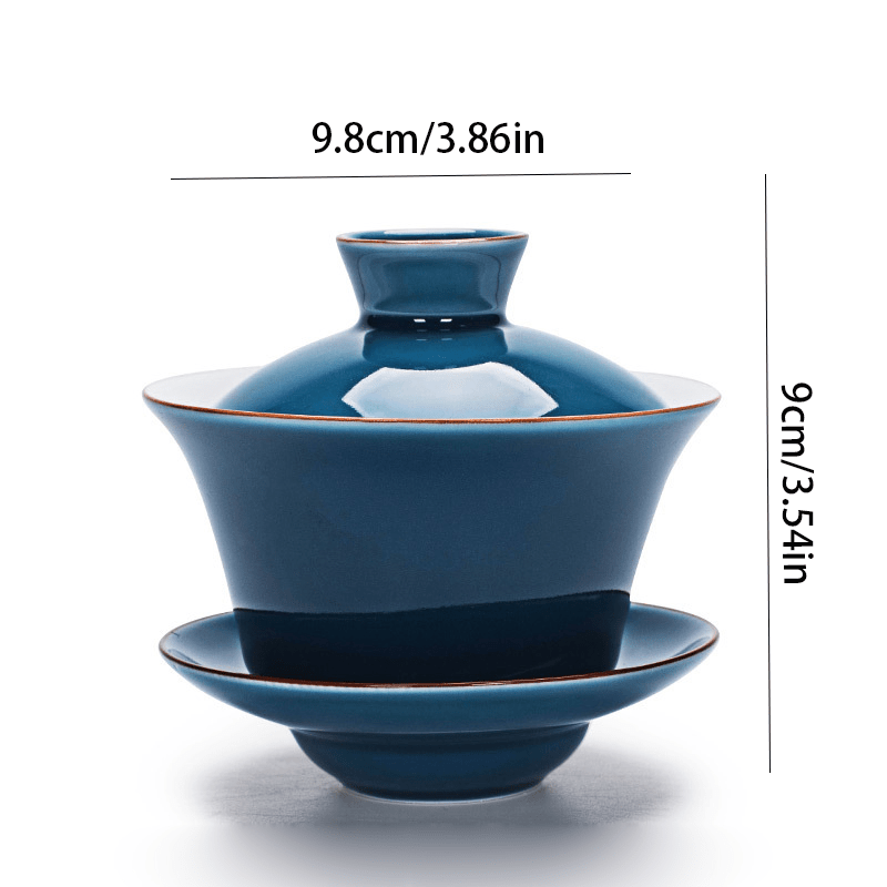 Blue Ceramic Gaiwan Tea Cup Portable Boutique Personal Tea Bowl with Lid  Large Hand-grabbing Bowl Household Tea Set Accessories