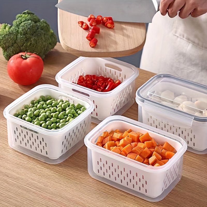 1pc Plastic Kitchen Fresh-keeping Box With Drainage Design For