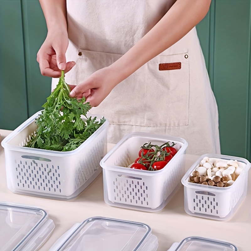 1pc Plastic Kitchen Fresh-keeping Box With Drainage Design For