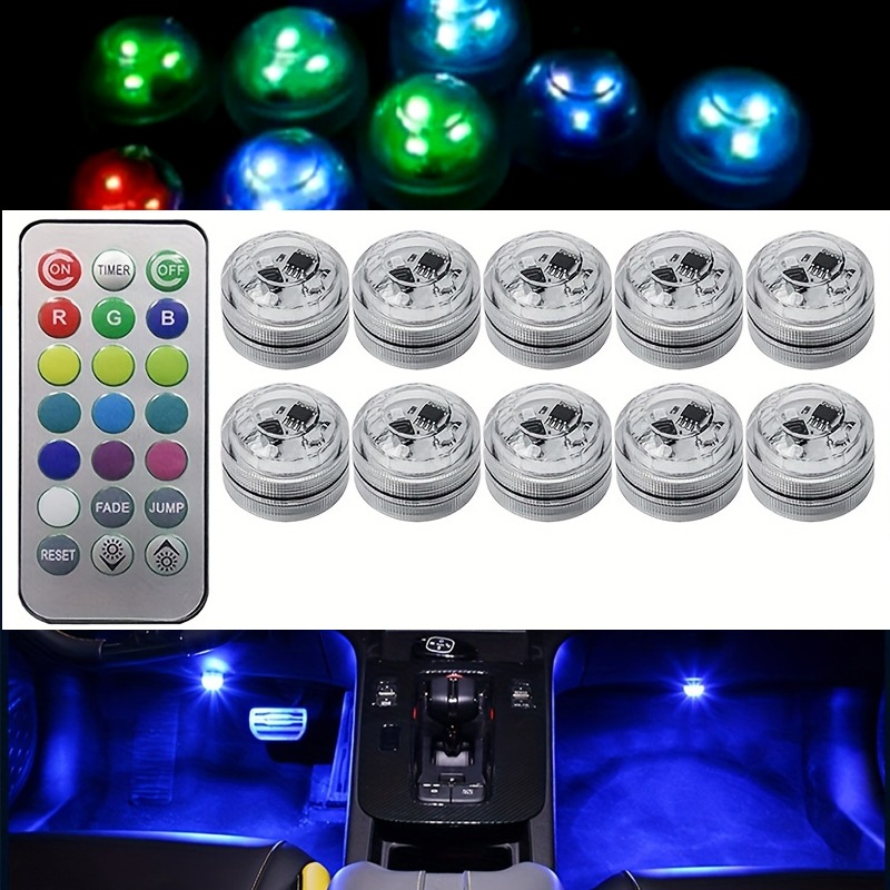 Wireless Adhesive LED Car Interior Ambient Light Remote Control Decoration  Auto Foot with Colorful Atmosphere Battery Lamp Roof I4L4