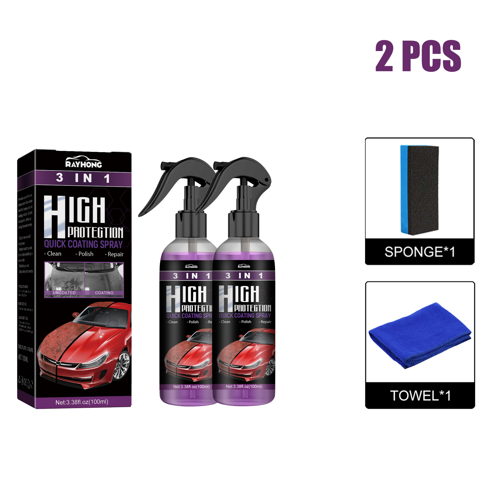 Car Coating Spray,High Protection 3 in 1 Spray,3 in 1 High