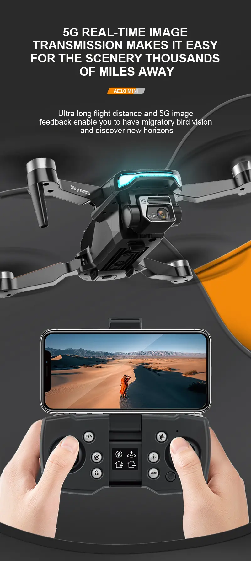 wryx new ae10 mini rc drone dual camera with light flow drone gps fpv wifi profeseional helicopter rc plane toys for boys uav details 15