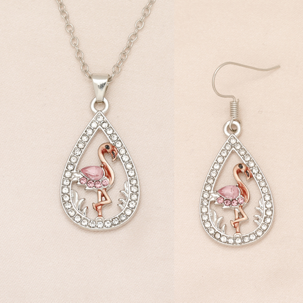 3pcs cute flamingo water drop earrings necklace set for teen girls birthday christmas gifts