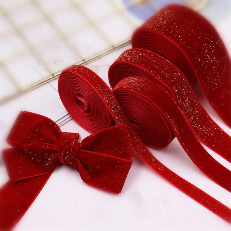 10 Yards Wine Red Sequined Velvet Ribbon New Year Cake Gift - Temu