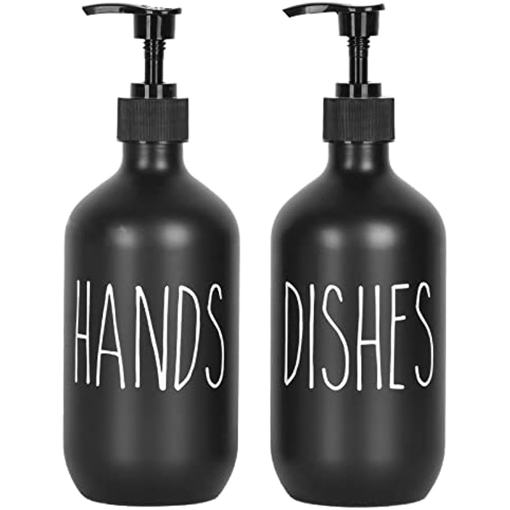 2Pcs Kitchen Sink Dish Soap Dispenser Set Black Refillable Hands