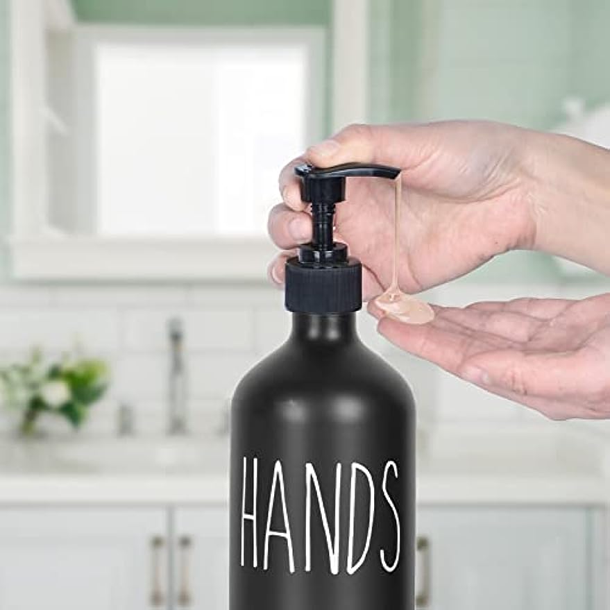 2Pcs Kitchen Sink Dish Soap Dispenser Set Black Refillable Hands Soap  Bottle Farmhouse Kitchen Soap Bottle with Waterproof Label