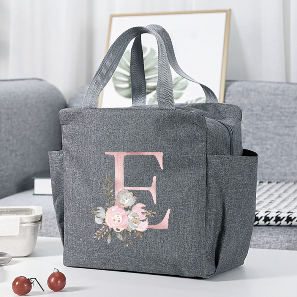 Insulated Lunch Box Bag Flower Letter Print Cooler Bag - Temu