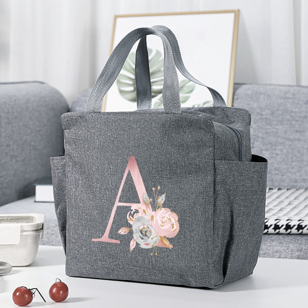 insulated lunch box bag flower letter print cooler bag portable travel picnic bag thermal lunch bag for   gift for womens day details 4