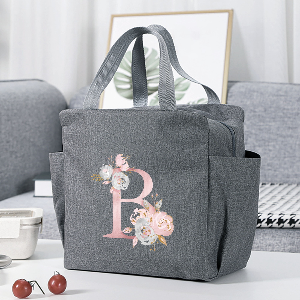 insulated lunch box bag flower letter print cooler bag portable travel picnic bag thermal lunch bag for   gift for womens day details 5