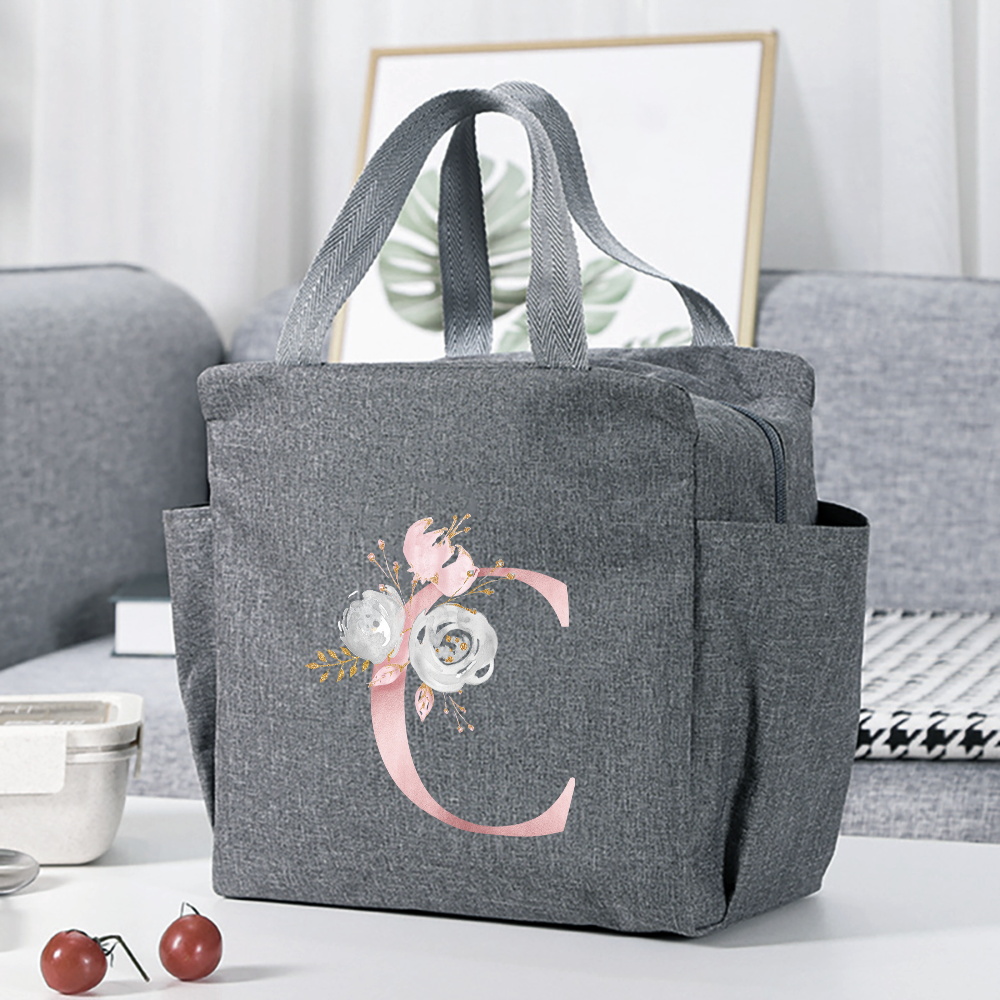 insulated lunch box bag flower letter print cooler bag portable travel picnic bag thermal lunch bag for   gift for womens day details 6