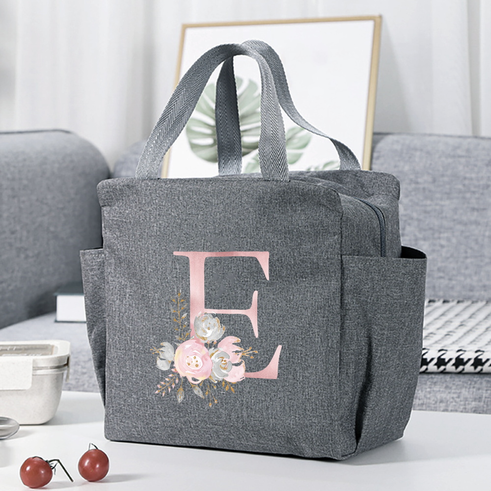 insulated lunch box bag flower letter print cooler bag portable travel picnic bag thermal lunch bag for   gift for womens day details 8