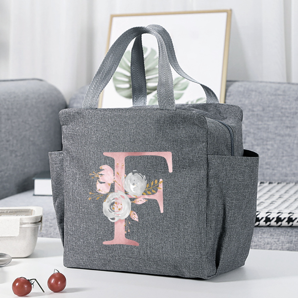 insulated lunch box bag flower letter print cooler bag portable travel picnic bag thermal lunch bag for   gift for womens day details 9