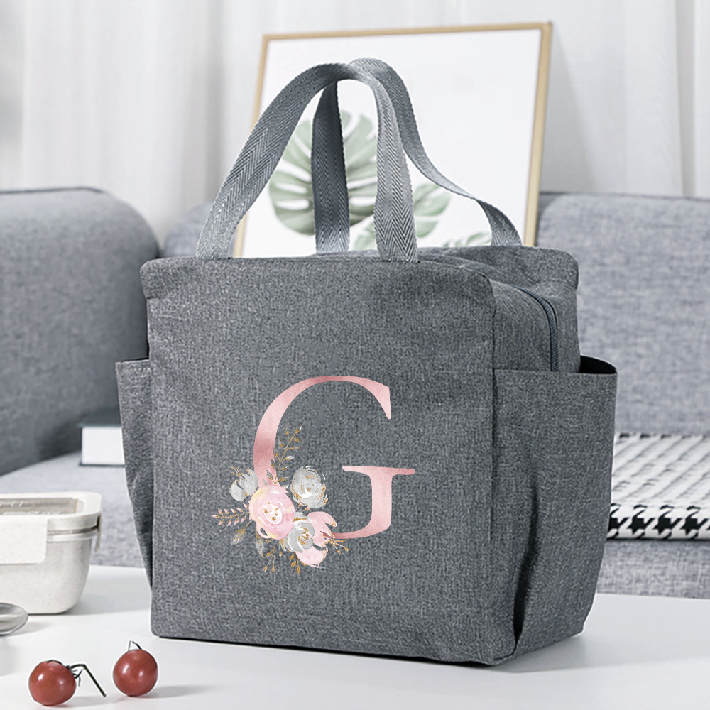 insulated lunch box bag flower letter print cooler bag portable travel picnic bag thermal lunch bag for   gift for womens day details 10