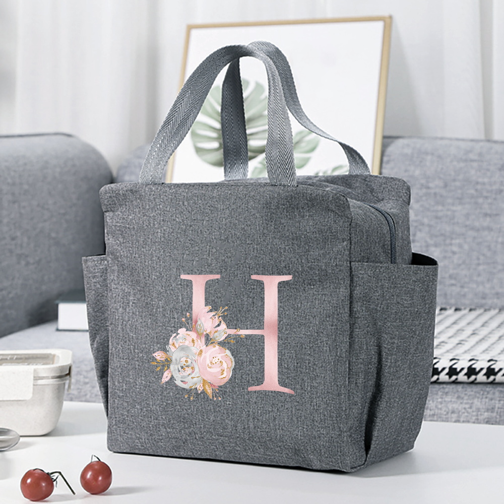 insulated lunch box bag flower letter print cooler bag portable travel picnic bag thermal lunch bag for   gift for womens day details 11