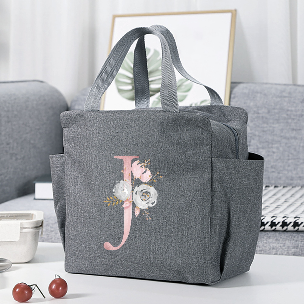 insulated lunch box bag flower letter print cooler bag portable travel picnic bag thermal lunch bag for   gift for womens day details 13