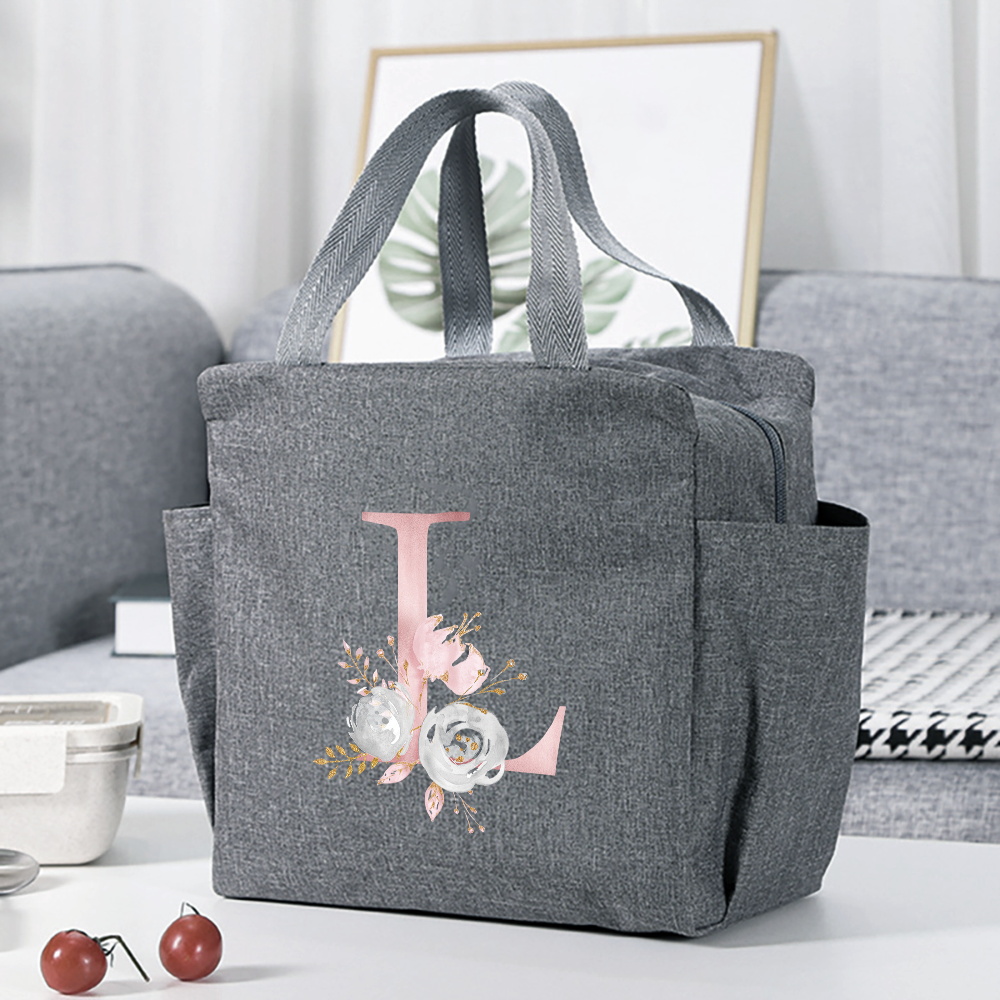 insulated lunch box bag flower letter print cooler bag portable travel picnic bag thermal lunch bag for   gift for womens day details 15