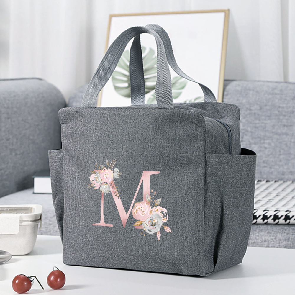 insulated lunch box bag flower letter print cooler bag portable travel picnic bag thermal lunch bag for   gift for womens day details 16