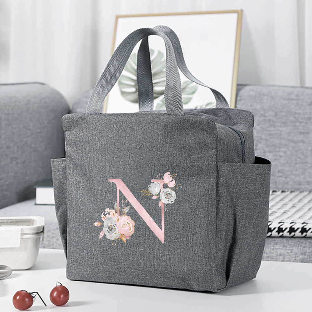 insulated lunch box bag flower letter print cooler bag portable travel picnic bag thermal lunch bag for   gift for womens day details 17