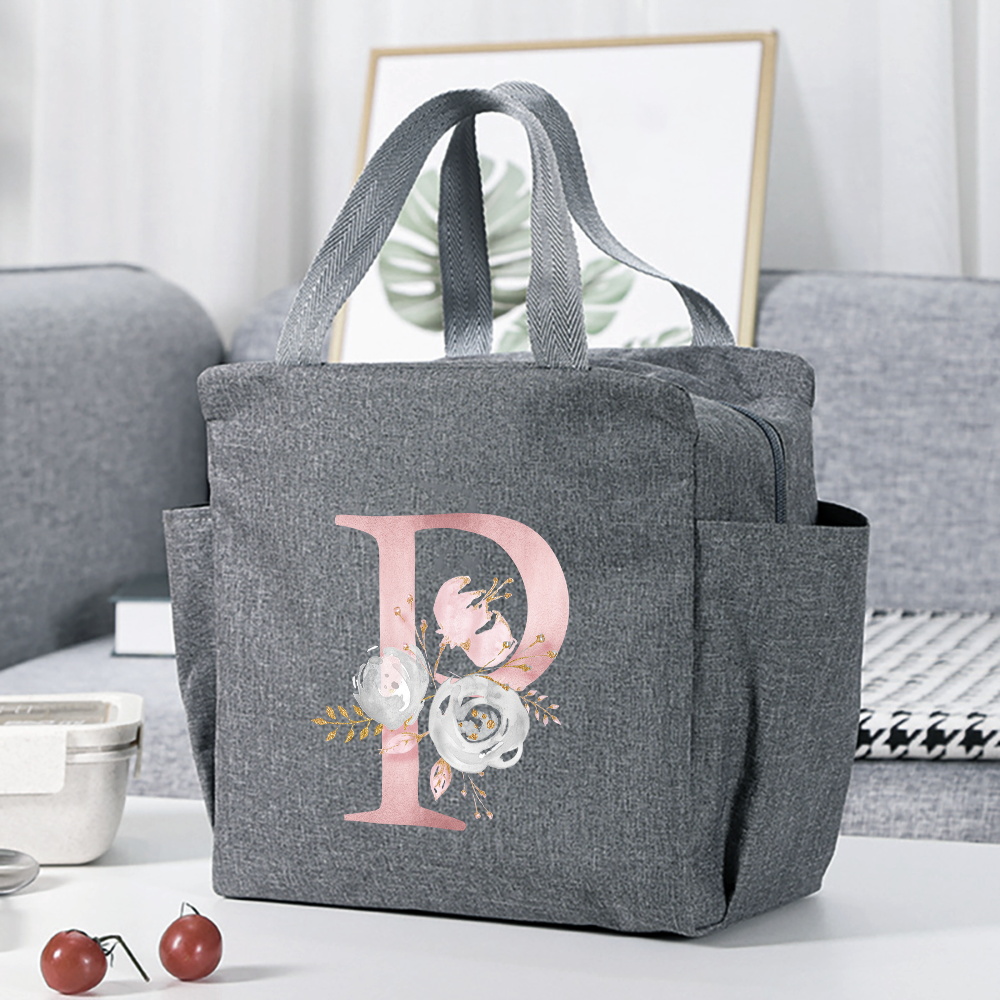 insulated lunch box bag flower letter print cooler bag portable travel picnic bag thermal lunch bag for   gift for womens day details 19