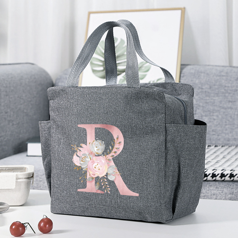 insulated lunch box bag flower letter print cooler bag portable travel picnic bag thermal lunch bag for   gift for womens day details 21