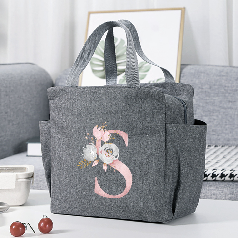 insulated lunch box bag flower letter print cooler bag portable travel picnic bag thermal lunch bag for   gift for womens day details 22