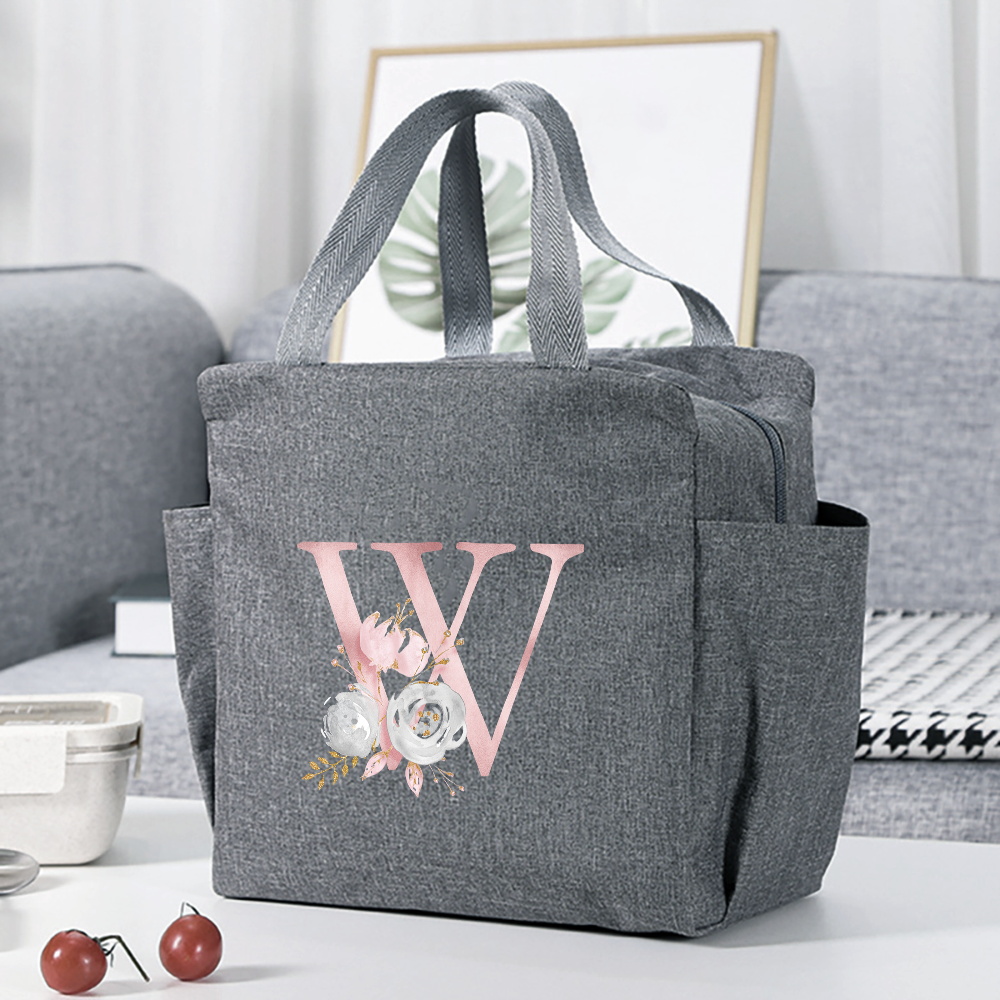 insulated lunch box bag flower letter print cooler bag portable travel picnic bag thermal lunch bag for   gift for womens day details 26