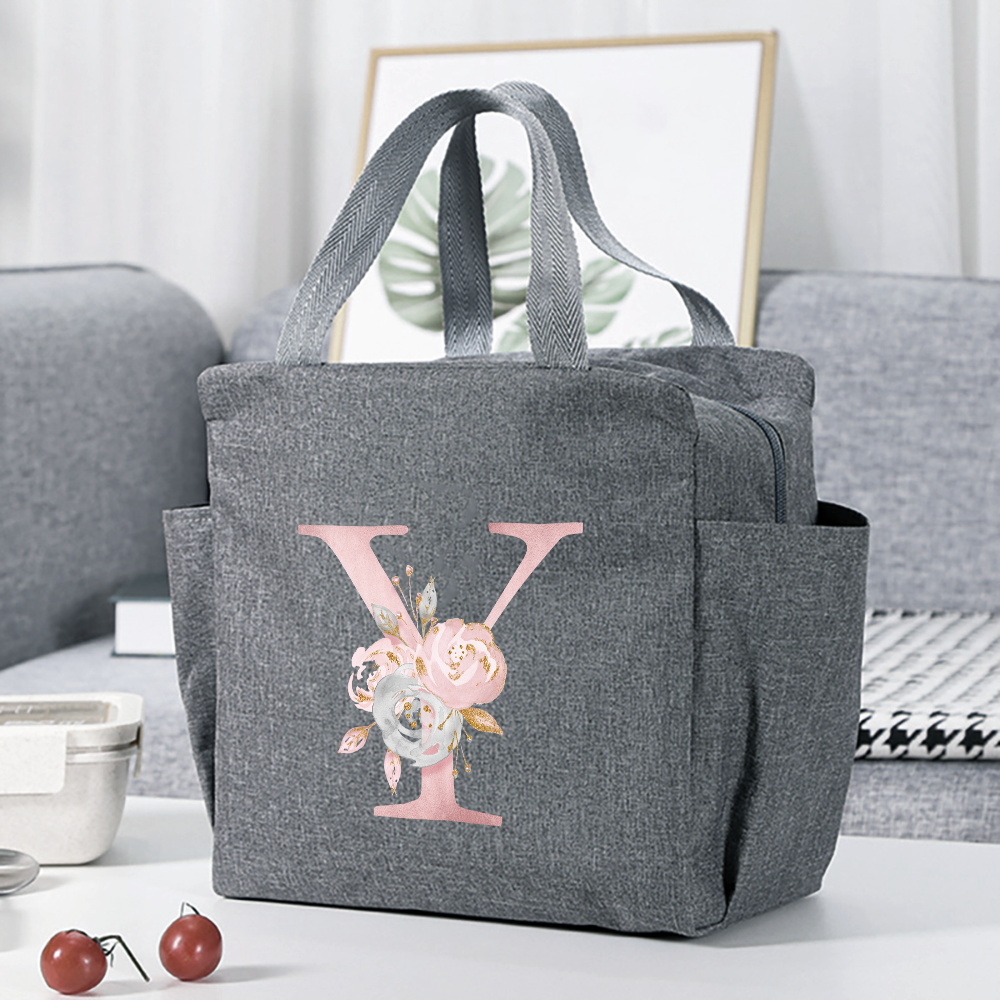 insulated lunch box bag flower letter print cooler bag portable travel picnic bag thermal lunch bag for   gift for womens day details 28