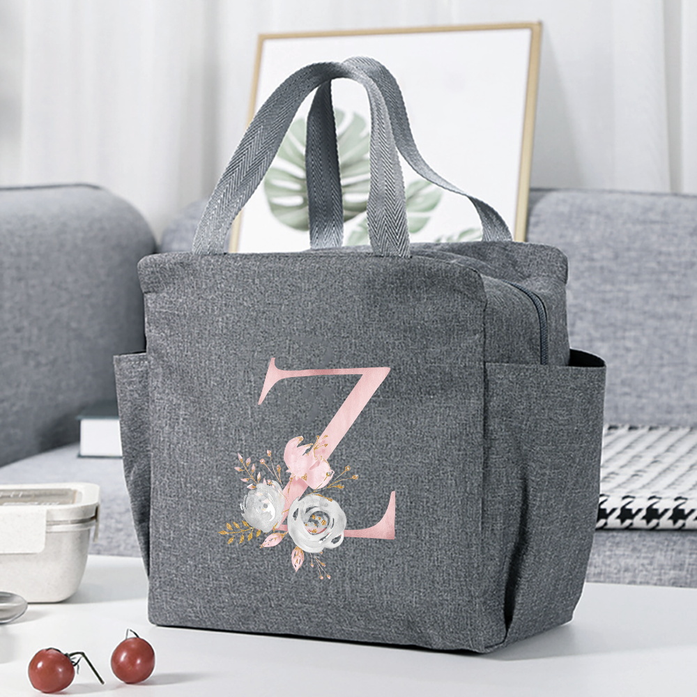 insulated lunch box bag flower letter print cooler bag portable travel picnic bag thermal lunch bag for   gift for womens day details 29