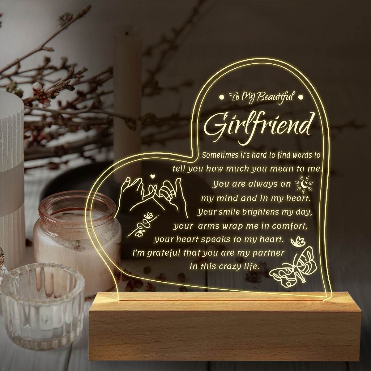 Hiipeenow Gifts for Girlfriend, to My Girlfriend Acrylic Engraved Night  Light 15 * 19CM Presents, Birthday Anniversary Christmas Valentines Day  Gifts