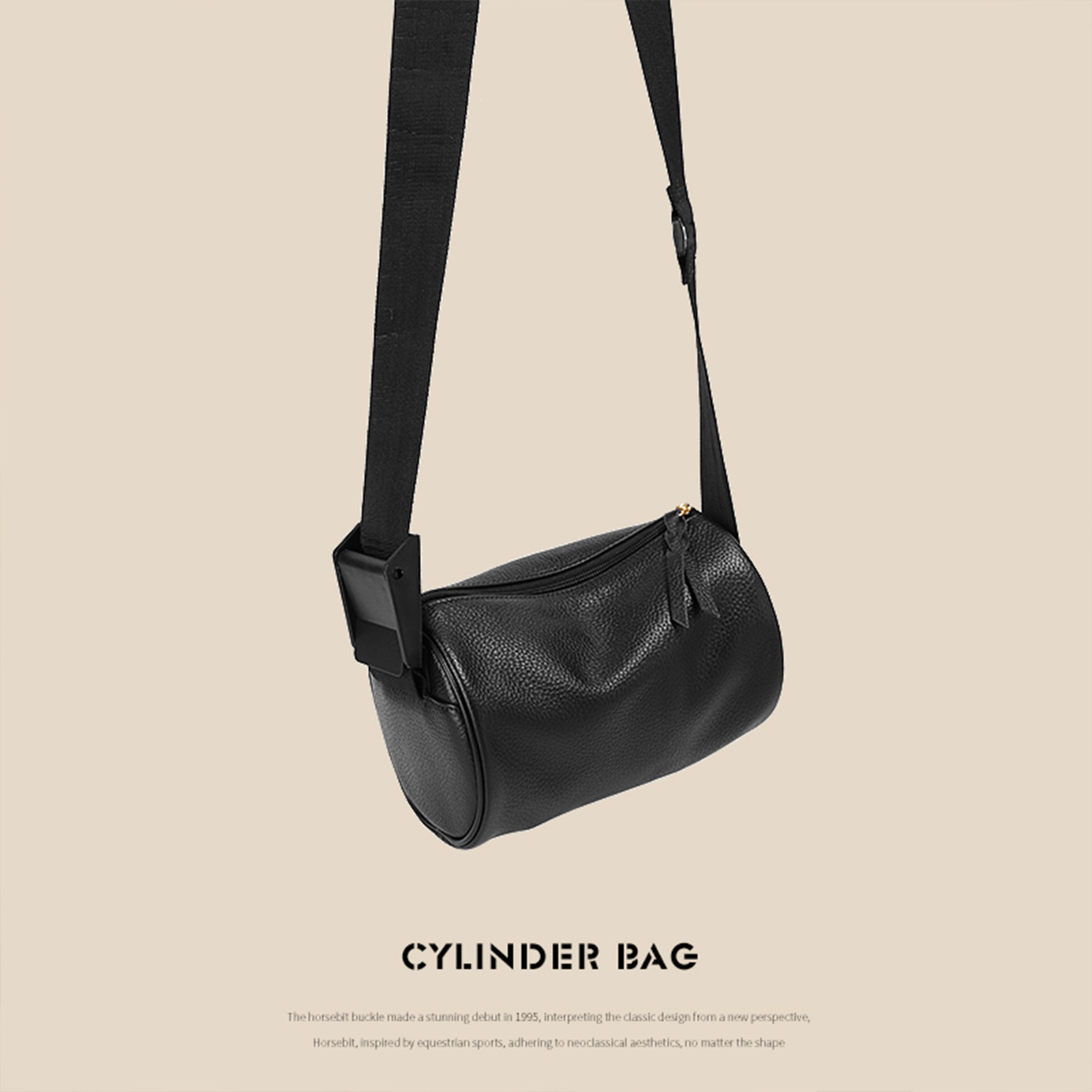 Cylinder Bucket Leather Bag in Pebbled Grey